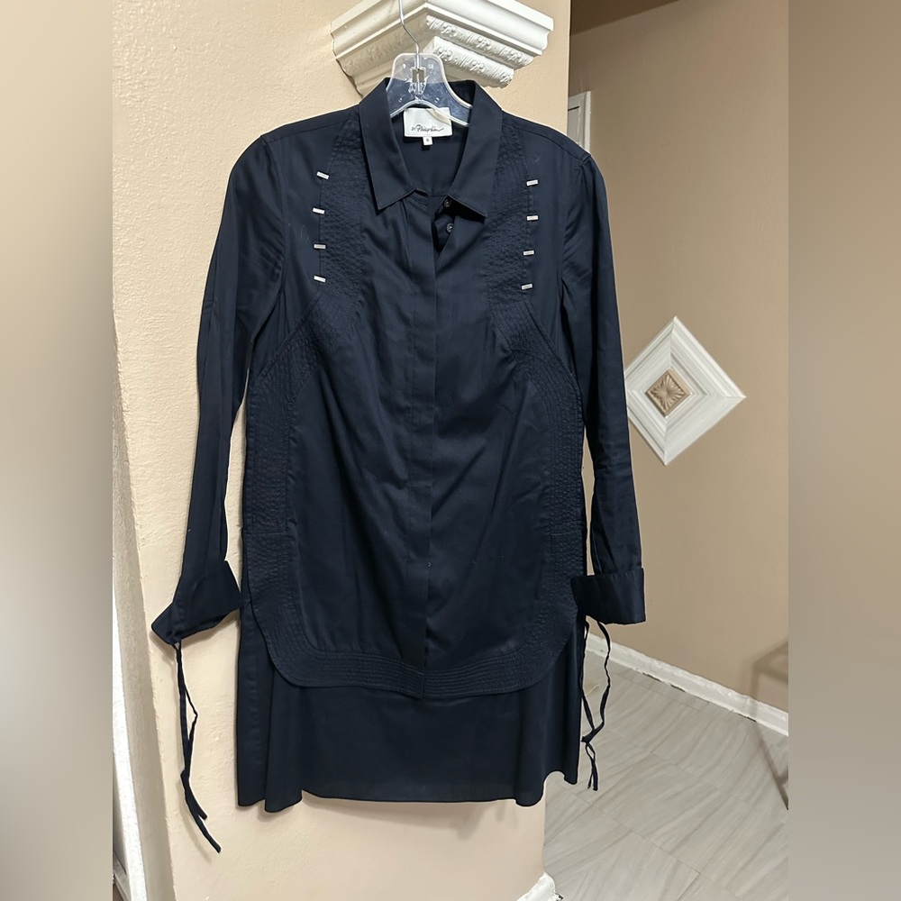 3.1 Phillip Lim Blue Notched Collar Shirt Dress